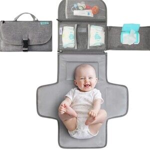 NWOT Kopi Baby portable changing pad station gray black zipper compartments